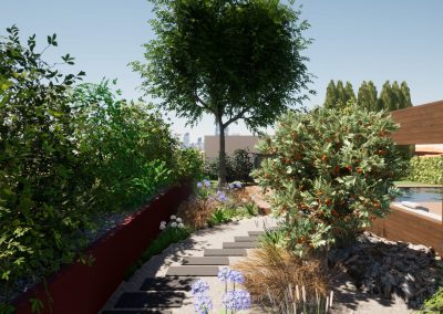 vue pas japonais, plantations et allée rendu 3D